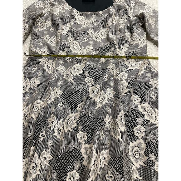 Luna Tiks Women's Size Large 3/4 Sleeve Short Dress black ivory fully lined - Picture 5 of 11